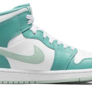 wmns air jordan 1 mid washed teal/mint foam/white